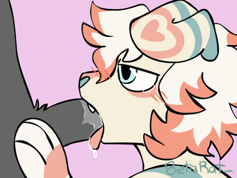 anthro blue_body blue_eyes blue_fur blush blush_lines bodily_fluids deep_throat duo fangs fellatio fur grey_body grey_fur hair hand_on_partner heart_(marking) male male/male markings oral oral_penetration penetration penile pink_body pink_fur saliva saliva_string sex tears teeth tongue tongue_out tongue_out_fellatio white_body white_fur betarat helios_(betarat) canid canine mammal 2d_animation 4:3 animated frame_by_frame hi_res trans_(lore) trans_man_(lore)