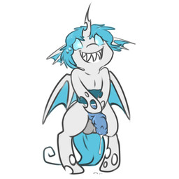 animal_genitalia balls blue_eyes blue_hair bodily_fluids cum dripping erection fangs feral genital_fluids genitals hair horn male membrane_(anatomy) membranous_wings penis precum sharp_teeth simple_background smile solo teeth white_background wings backsash friendship_is_magic hasbro my_little_pony fan_character languedoc arthropod changeling_(mlp) equid mammal 1:1 2015 absurd_res digital_media_(artwork) hi_res