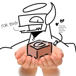 2_horns 5_fingers ambiguous_gender anthro directional_arrow fingers flesh_fang front_view halo head_horn heart_symbol holding_object horn looking_at_viewer open_mouth open_smile real simple_background smile solo talking_to_viewer text white_background skykdotidot karma_(skykdotidot) unknown_species 2024 absurd_res bust_portrait digital_drawing_(artwork) digital_media_(artwork) english_text hi_res portrait male_(lore)