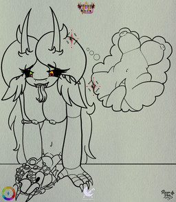 anthro breasts doll exposed_breasts fangs female genitals hair herm intersex intersex/female long_hair moan nipples penetration penis solo teeth vaginal voodoo voodoo_doll vulva wide_hips ravyn_pain absurd_res hi_res monochrome