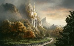 2011 amazing_background canterlot castle cliff cloud detailed detailed_background fog forest friendship_is_magic grass hasbro hi_res landscape moe_(artist) mountain my_little_pony nature outside path plant river scenery scenery_porn sunset town tree water waterfall widescreen wood zero_pictured