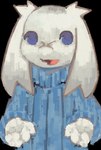 ambiguous_gender anthro biped black_background blue_eyes clothed clothing facial_scar fur long_ears open_mouth scar simple_background solo sweater topwear turtleneck white_body white_fur toficcino cave_story sue_sakamoto lagomorph leporid mammal mimiga rabbit 2025 half-length_portrait hi_res portrait female_(lore)