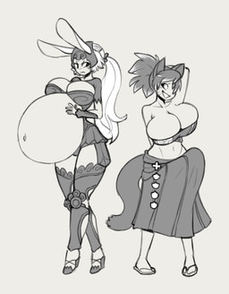 armor belly big_breasts biped bottomwear breasts clothed clothing duo erection erection_under_clothing female grey_background gynomorph hair huge_breasts intersex leggings legwear pregnant pregnant_humanoid simple_background skirt standing white_hair angstrom final_fantasy final_fantasy_xiv square_enix animal_humanoid cat_humanoid felid felid_humanoid feline feline_humanoid humanoid lagomorph lagomorph_humanoid mammal mammal_humanoid miqo'te viera 2019 character_request digital_media_(artwork) hi_res