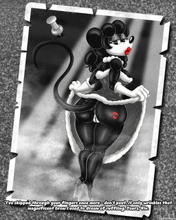 anthro anus armwear black_eyes black_hair bottomless breasts butt clothed clothing dialogue dress elbow_gloves female footwear genitals gloves hair half-closed_eyes handwear high_heels jewelry kiss_mark lips long_hair looking_at_viewer looking_back narrowed_eyes necklace photo pie_cut_eyes shoes solo tack text thick_lips vulva heartlessangel3d mouse:_p.i._for_hire vivian_mccarthy mammal mouse murid murine rodent 2026 absurd_res black_and_white english_text hi_res monochrome