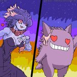 blowing_kiss clothing duo female heart_eyes heart_symbol male male/female not_furry panties underwear mariano nintendo pokemon generation_1_pokemon generation_2_pokemon gengar humanoid mammal misdreavus pokemon_(species) 1:1 low_res