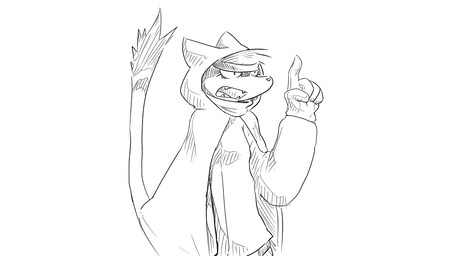 anthro bandanna_on_forehead belt cloak clothing fangs female gesture gloves hand_gesture handwear muffler pointing solo teeth dragonweirdo tula_(dragonweirdo) domestic_ferret mammal mustelid musteline true_musteline weasel 16:9 hi_res monochrome widescreen