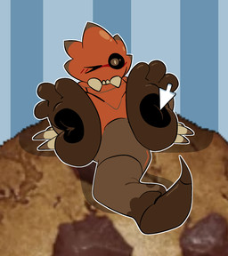 3_toes ambiguous_gender anthro blush brown_body brown_eyes candy chocolate chocolate_chip_cookie chocolate_chips cookie cursor dessert featureless_crotch feet food foot_fetish foot_focus hindpaw mouse_cursor one_eye_closed paws simple_background solo tail teeth toes tusks pawplants cookie_clicker wrinkler_(cookie_clicker) 2021 digital_media_(artwork) hi_res
