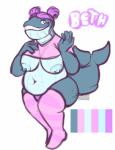 anthro areola belly big_belly big_breasts breasts clothing female hair legwear nipple_piercing nipples overweight overweight_female panties piercing pink_hair stockings text underwear naughtygryph baleen_whale blue_whale cetacean mammal marine whale english_text hi_res