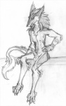 erection genitals male nude penis scar solo tail alexandrew lovar mammal sergal black_and_white monochrome