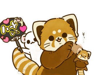 black_eyes black_nose brown_body chibi dot_eyes duo feral kemono plushie simple_eyes text white_body shi_nominmin ailurid mammal mustelid musteline red_panda stoat true_musteline weasel 2023 hi_res japanese_text