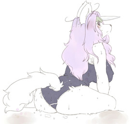 anthro big_breasts big_butt bodily_fluids breasts butt clothing exercise female fur hair kemono looking_at_viewer solo sweat swimwear tight_clothing workout sindoll legend_of_mana mana_(series) square_enix sierra_(mana) canid canine canis domestic_dog mammal