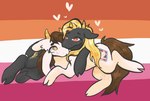 alternate_species black_body black_fur blonde_hair brown_hair brown_tail cloven_hooves cuddling duo ears_down eyebrows female female/female feral fur hair heart_symbol hearts_around_head hooves horn lesbian_pride_colors lgbt_pride lying orange_eyes orange_lesbian_pride_colors pivoted_ears postage_stamp pride_color_background pride_colors red_eyes romantic simple_background tail white_body white_fur yellow_horn xxpansyxx animal_crossing hasbro my_little_pony mythology nintendo chevre_(animal_crossing) nan_(animal_crossing) earth_pony equid equine horse mammal mythological_creature mythological_equine pony unicorn digital_media_(artwork) source_request unavailable_at_source