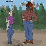 anthro antlers bottomwear canadian_flag clothing denim denim_bottomwear denim_clothing duo female female/female flannel hair horn jeans lips long_hair maple_leaf pants russian_flag shirt size_difference t-shirt tall topwear panzerschreckleopard valentina_(panzerschreckleopard) victoria_(panzerschreckleopard) deer mammal moose new_world_deer reindeer 1:1 2021 absurd_res hi_res