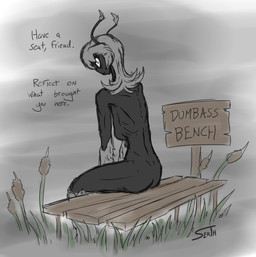 antennae_(anatomy) back_muscles butt dark_body female fur fur_tuft looking_at_viewer ribs slim solo text tuft serth hangmoss cryptid humanoid english_text hi_res