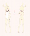 balls butt collar femboy flaccid foreskin genitals hair humanoid_genitalia humanoid_penis long_ears male nude penis purple_eyes short_tail solo spots tail white_hair nedoiko yoshino_iko lagomorph leporid mammal rabbit hi_res model_sheet