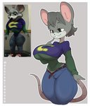 anthro buckteeth clothed clothing crossgender female mascot mtf_crossgender shirt solo teeth thick_thighs topwear mossyartburger chuck_e._cheese's_pizzeria charles_entertainment_cheese mammal mouse murid murine rodent absurd_res hi_res