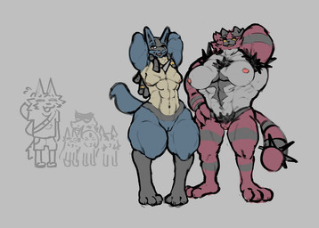 abs ambiguous_gender anthro anthro_focus armpit_tuft big_breasts big_muscles biped breasts chest_spike chest_tuft crotch_tuft dreadlocks duo_focus fangs female female_focus feral genitals grey_background group hand_behind_head looking_at_viewer markings muscular muscular_anthro muscular_arms muscular_female muscular_thighs navel nipples nude obliques one_eye_closed open_mouth open_smile pecs pecs_with_breasts pose raised_arm raised_arms simple_background small_breasts smile spikes spikes_(anatomy) standing striped_markings striped_tail stripes tail tail_markings teeth thick_thighs tuft vulva wide_hips dorkass nintendo pokemon background_character lime_(dorkass) canid canine felid feline generation_4_pokemon generation_7_pokemon incineroar lucario mammal pokemon_(species) 2023 digital_drawing_(artwork) digital_media_(artwork)