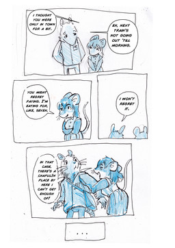anthro biped clothed clothing dialogue duo female fur hair male male/female simple_background speech_bubble tail text bedupolker mariella_mazatzal rusty_reavis cricetid deer_mouse mammal mouse murid murine rodent comic english_text hi_res trans_(lore) trans_man_(lore)