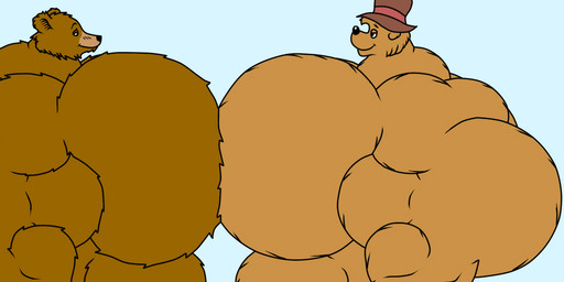 abs anthro arm_tuft biceps big_muscles big_pecs biped black_eyes black_nose blue_background brown_body brown_clothing brown_fur brown_hat brown_headwear casual_nudity cheek_tuft chest_tuft chin_tuft clothing collarbone duo ear_tuft eye_contact facial_tuft fur half-closed_eyes hat hat_only head_tuft headgear headgear_only headwear headwear_only huge_muscles huge_pecs huge_thighs hyper hyper_biceps hyper_muscles hyper_pecs looking_at_another male mostly_nude multicolored_body multicolored_fur muscular muscular_anthro muscular_male narrowed_eyes neck_tuft nude overweight pec_bump pecs pose shoulder_tuft side_view simple_background small_head smile smiling_at_another thick_arms thick_neck thick_thighs trapezius tuft two_tone_body two_tone_fur white_sclera wish-granter berenstain_bears little_bear nelvana father_bear papa_bear bear brown_bear grizzly_bear mammal ursine 2024 colored crossover digital_drawing_(artwork) digital_media_(artwork) flat_colors pinup