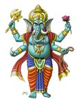 anthro axe belly big_belly clothing ear_piercing feet flower humanoid_feet humanoid_hands jewelry male melee_weapon moobs piercing plant plantigrade rope solo weapon doctorchevlong asian_mythology hindu_mythology mythology ganesha deity elephant elephantid mammal proboscidean absurd_res hi_res