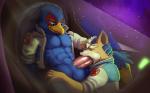 16:10 abs anthro anthro_on_anthro avian balls beak biceps bird blue_balls blue_eyes bodily_fluids bottomless canid canine clothed clothing cockpit duo erection eyes_closed falco_lombardi fellatio fox fox_mccloud genitals hand_on_head head_in_crotch hi_res male male/male male_penetrated male_penetrating male_penetrating_male mammal nakedsav nintendo open_clothing open_topwear oral oral_penetration pecs penetration penile penile_penetration penis saliva sex star_fox topwear widescreen
