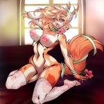 anthro breasts clothing female flower genitals hair horn lace legwear nipples plant pussy ribbons solo stockings waiting crystal-for-ever meuna canid canine deer fox hybrid mammal 1:1 hi_res