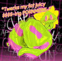 ambiguous_gender anthro big_butt bodily_fluids butt butt_focus green_body huge_butt nude onomatopoeia petals solo solo_focus sound_effects sweat sweaty_butt tail text twerking gaizo_(artist) deltarune undertale_(series) darkner floradinn