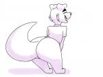 anthro barefoot big_butt big_tail biped black_nose bottomless butt clothed clothing dancing feet fluffy fluffy_tail long_tail male open_mouth open_smile rear_view shaking_butt simple_background smile solo tail white_background komdog kom_(komdog) canid canine canis domestic_dog mammal 2d_animation animated black_and_white frame_by_frame monochrome short_playtime