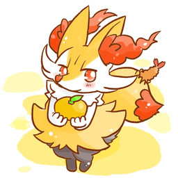 ambiguous_anthro ambiguous_gender anthro blush closed_smile digitigrade dipstick_tail food front_view fruit high-angle_view holding_food holding_fruit holding_object holding_orange looking_at_viewer markings mouth_closed no_pupils object_in_tail orange_(fruit) plant shrimp_(food) simple_background smile solo standing tail tail_markings annyui0611 nintendo pokemon braixen canid generation_6_pokemon mammal pokemon_(species) 1:1 2022 digital_drawing_(artwork) digital_media_(artwork) full-length_portrait japanese_description portrait translated_description