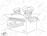 anthro box box_fort container duo in_box in_container male simple_background text time_travel young young_anthro young_male wolfblade curiousferret roni_collins canid canine canis domestic_dog mammal english_text monochrome url