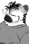 anthro clothing ear_piercing eyes_closed fur hair male piercing solo tired topwear tobyou_222 arknights hypergryph studio_montagne spot_(arknights) hyena mammal spotted_hyena 2024 hi_res monochrome