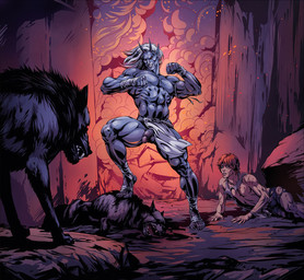 abs balls blue_body blue_skin bottomwear clothing flaccid genitals glans loincloth male muscular muscular_humanoid muscular_male pecs penis lytta_the_bug asian_mythology east_asian_mythology japanese_mythology mythology eric_(flexible_survival) rane_(flexible_survival) canid canid_demon canine demon hellhound human humanoid mammal mythological_canine mythological_creature oni yokai