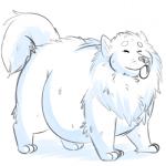 ambiguous_gender eyes_closed feral fluffy obese obese_ambiguous obese_feral overweight overweight_ambiguous overweight_feral simple_background solo tongue tongue_out white_background lunarlillium canid canine canis domestic_dog mammal 1:1