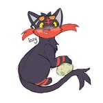 black_body black_fur blush egg eyewear female feral fur glasses simple_background solo tail izzyhime nintendo pokemon jaki-kun_(character) felid feline generation_7_pokemon litten mammal pokemon_(species) 1:1 2017 hi_res watermark