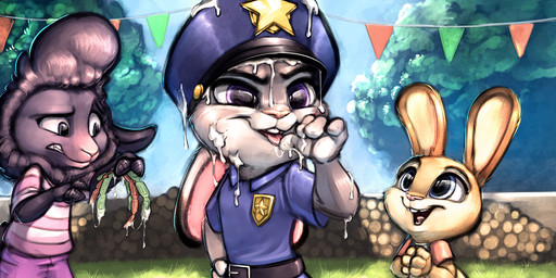 after_rape after_sex anthro badge belt bodily_fluids buckteeth clothing cum cum_in_mouth cum_inside cum_on_face detailed_background female fur genital_fluids grass grey_body grey_fur group licking plant police police_hat purple_eyes smile teeth ticket tongue tongue_out tree uniform young young_anthro young_female carrot_(artist) disney zootopia judy_hopps sharla_(zootopia) bovid caprine domestic_sheep lagomorph leporid mammal rabbit sheep 2016 absurd_res hi_res