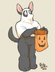 anthro clothing costume holidays male muscular muscular_anthro muscular_male simple_background solo rick_griffin halloween housepets! mungo_(housepets!) canid canine canis domestic_dog mammal 2016 digital_media_(artwork)