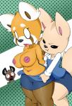 ambiguous_gender anthro assisted_exposure big_breasts blood blush bodily_fluids bottomwear breasts butt clothed clothing duo_focus female female_focus fur group inverted_nipples nipples nosebleed open_mouth pencil_skirt short_stack skirt standing teeth thick_thighs tongue undressing white_eyes wide_hips clarabellecrow aggretsuko sanrio fenneko haida_(aggretsuko) retsuko ailurid canid canine fennec_fox fox hyena mammal red_panda spotted_hyena true_fox 2019 hi_res