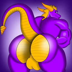 anthro backsack balls big_butt big_muscles butt butt_focus genitals horn huge_butt looking_back male muscular muscular_anthro muscular_male purple_body rear_view solo ashenthebeast activision mythology spyro_reignited_trilogy spyro_the_dragon spyro dragon mythological_creature mythological_scalie scalie 1:1 hi_res