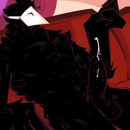 abs anthro balls barazoku big_penis black_body black_fur blush bodily_fluids cum cumshot ejaculation erection fluffy fur genital_fluids genitals male mask muscular muscular_anthro muscular_male pecs penis solo pastadental deltarune undertale_(series) avian bird corvid corvus_(genus) crow darkner oscine passerine swatchling 1:1 absurd_res hi_res
