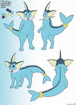 accessory all_fours animal_genitalia anthro barely_visible_genital_slit barely_visible_genitalia choker feet feral furgonomics genital_slit genitals jewelry male necklace nude paws ring sitting solo standing tail tail_accessory tail_jewelry tail_ring text toes water_drop winick-lim nintendo pokemon eeveelution generation_1_pokemon pokemon_(species) vaporeon 2023 absurd_res character_name hi_res model_sheet