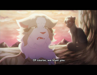 ambiguous_gender black_bars black_body black_fur black_hair blonde_hair blue_eyes branch detailed_background duo feral feral_with_hair feralized fluffy fur giant_tree golden_hour grey_body grey_fur hair markings mountain on_branch pink_nose sun_halo sunset tan_body tan_fur tan_markings white_body white_fur silveyytm attack_on_titan bertholdt_hoover reiner_braun abyssinian_cat domestic_cat felid feline felis mammal ragamuffin_cat 2020 letterbox male_(lore)