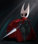 anthro big_butt black_body breasts butt cape cape_only clothing empty_eyes female glint holding_object holding_weapon hornet's_needle medium_breasts mostly_nude solo thick_thighs weapon weapon_glint wide_hips big_sis_(artist) hollow_knight team_cherry hornet_(hollow_knight) arthropod absurd_res hi_res signature watermark