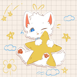 ambiguous_gender blue_eyes blue_sclera collar fluffy fluffy_tail fur one_eye_closed open_mouth paws simple_background solo star tail tuft white_body white_fur wink snoiifoxxo snoii_(snoiifoxxo) arctic_fox canid canine fox mammal true_fox 1:1 hi_res