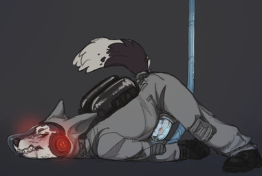 anthro arms_tied ass_up bdsm bodily_fluids bodysuit bondage bound clenched_teeth clothing drooling footwear genitals grey_background lying machine male male_anthro mask milking_cum milking_machine on_front penile penis penis_milking penis_milking_machine raised_tail saliva shoes simple_background skinsuit solo spread_legs spreading tail teeth tight_clothing translucent_mask kitdoll canid canine canis domestic_dog mammal 2024 hi_res