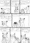 ambiguous_gender anthro bernielover black_and_white blush canid canine comic disney duo embarrassed embrace english_text female fox hi_res hug judy_hopps lagomorph leporid mammal monochrome nick_wilde nude rabbit red_fox simple_background speech_bubble text true_fox white_background zootopia
