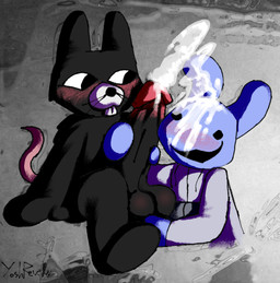 anthro balls big_balls big_penis black_body black_fur blue_body blue_fur blush bodily_fluids clothed clothing cum cum_on_ear cum_on_face cum_on_penis cum_on_self duo ejaculation erection excessive_cum excessive_genital_fluids fur genital_fluids genitals holding_balls humanoid_genitalia humanoid_penis looking_at_viewer male male/male masturbation messy nude penile penis small_tail tail white_body white_fur yoshreveluv animal_hospital roblox intern_(animal_hospital) ratthew_(animal_hosptial) lagomorph leporid mammal murid murine rabbit rat rodent digital_drawing_(artwork) digital_media_(artwork)