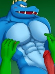 abs anthro balls biceps big_muscles big_penis blue_body blue_skin blush bodily_fluids duo erection fangs genitals green_body green_skin horn male male/male muscular muscular_male nipple_fetish nipple_pinch nipple_play nipples nude open_mouth pecs penis pinch scales sitting solo_focus sweat teeth vein lift_nail_(pixiv) donkey_kong_(series) nintendo klubba krusha crocodilian kremling reptile scalie 3:4