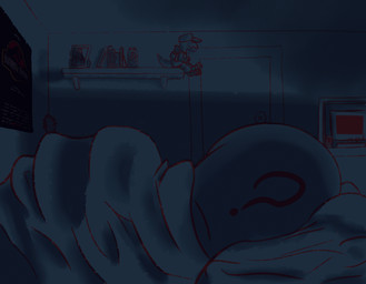 ?_face anthro bed bedroom bodily_fluids clothing furniture hat headgear headwear male plushie sweat punch_(artist) goosebumps anon creep!anon animate_inanimate creep_(goosebumps) human lizard mammal reptile scalie 2d_animation animated monochrome