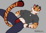 alternative_fashion anthro bulge clothing detailed_bulge genital_outline male penis_outline punk solo undressing kuma-arts felid hybrid liger lion mammal pantherine tiger hi_res