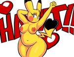 absurd_res anthro anthrofied areola belly blackmore breasts clothing cosplay_pikachu_(costume) female generation_1_pokemon genitals hi_res navel nin10doh! nintendo nipples nude orange_areola orange_nipples pikachu pokemon pokemon_(species) pokemorph pussy red_cheeks slightly_chubby solo tail